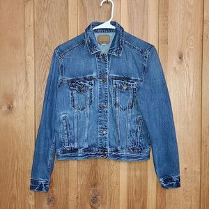 American Eagle Outfitters Distressed Jean Jacket, Small, Blue Wash Denim